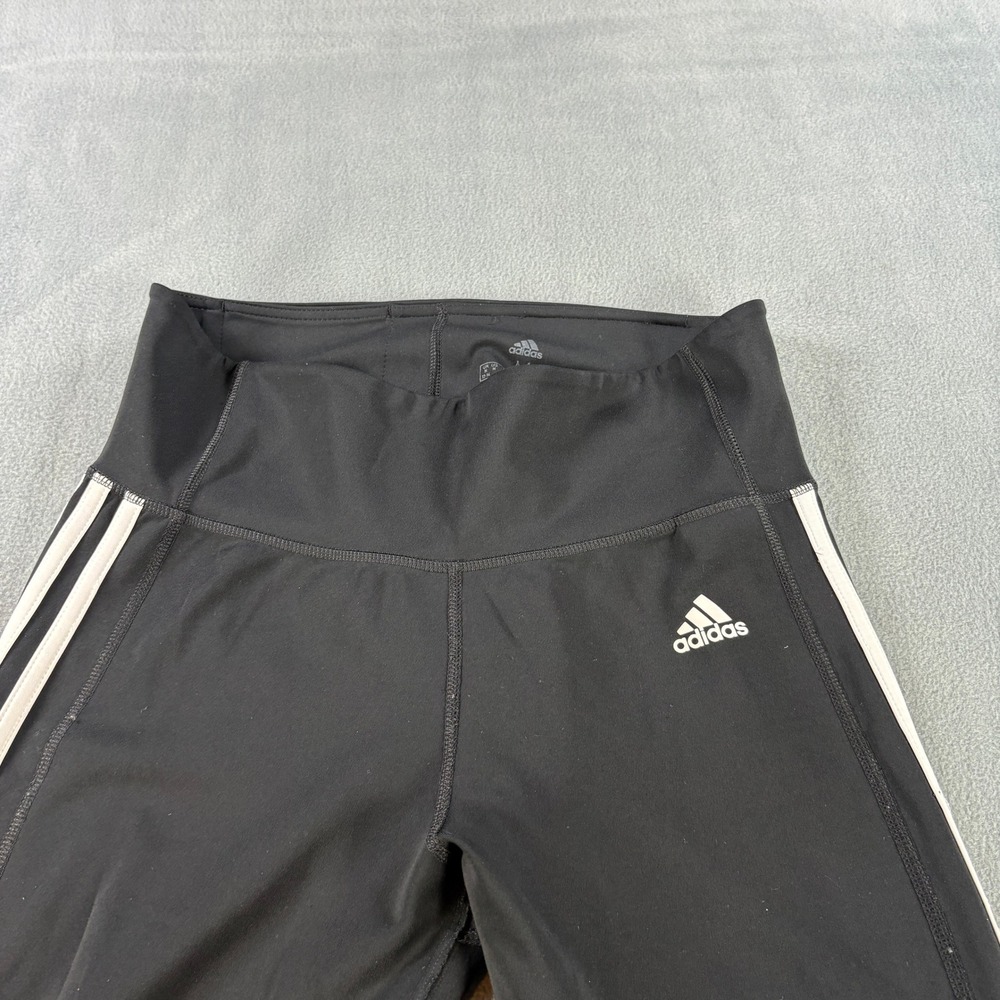 Adidas Climalite Leggings Womens Medium Black White 3-Stripe High Waist Tights - Picture 2 of 8